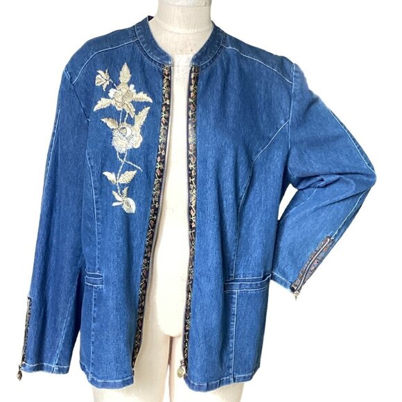 Vintage Yi Lin Oriental Embroidered Denim Zip Jacket Plus Sz 1X Blue #200N - Picture 4 of 11